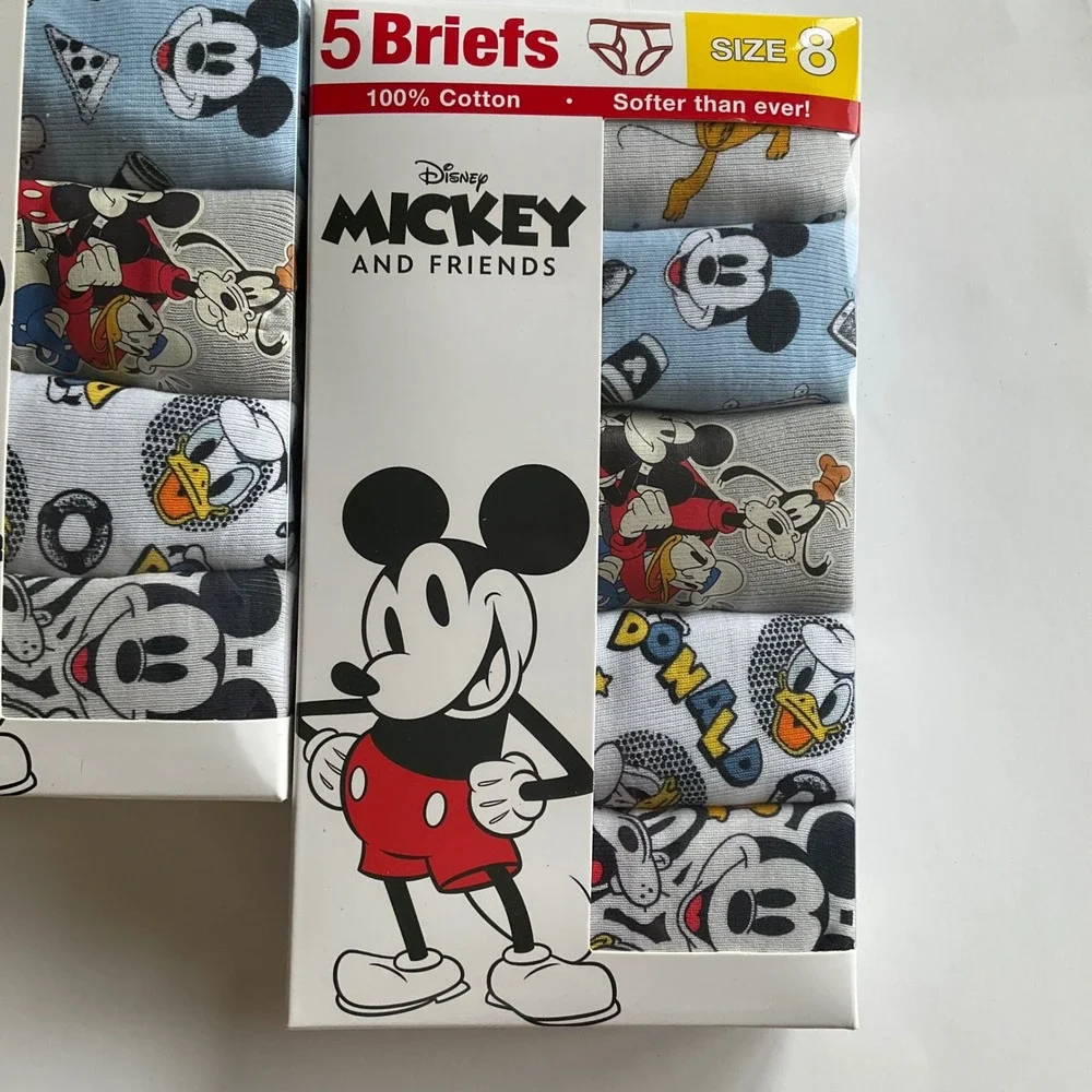 Disney Mickey & Friends Bundle of 2 New 5 Pack Briefs Sz 8 100% Cotton Underwear